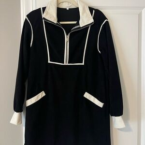 Elegant Black and White Long Sleeve Dress